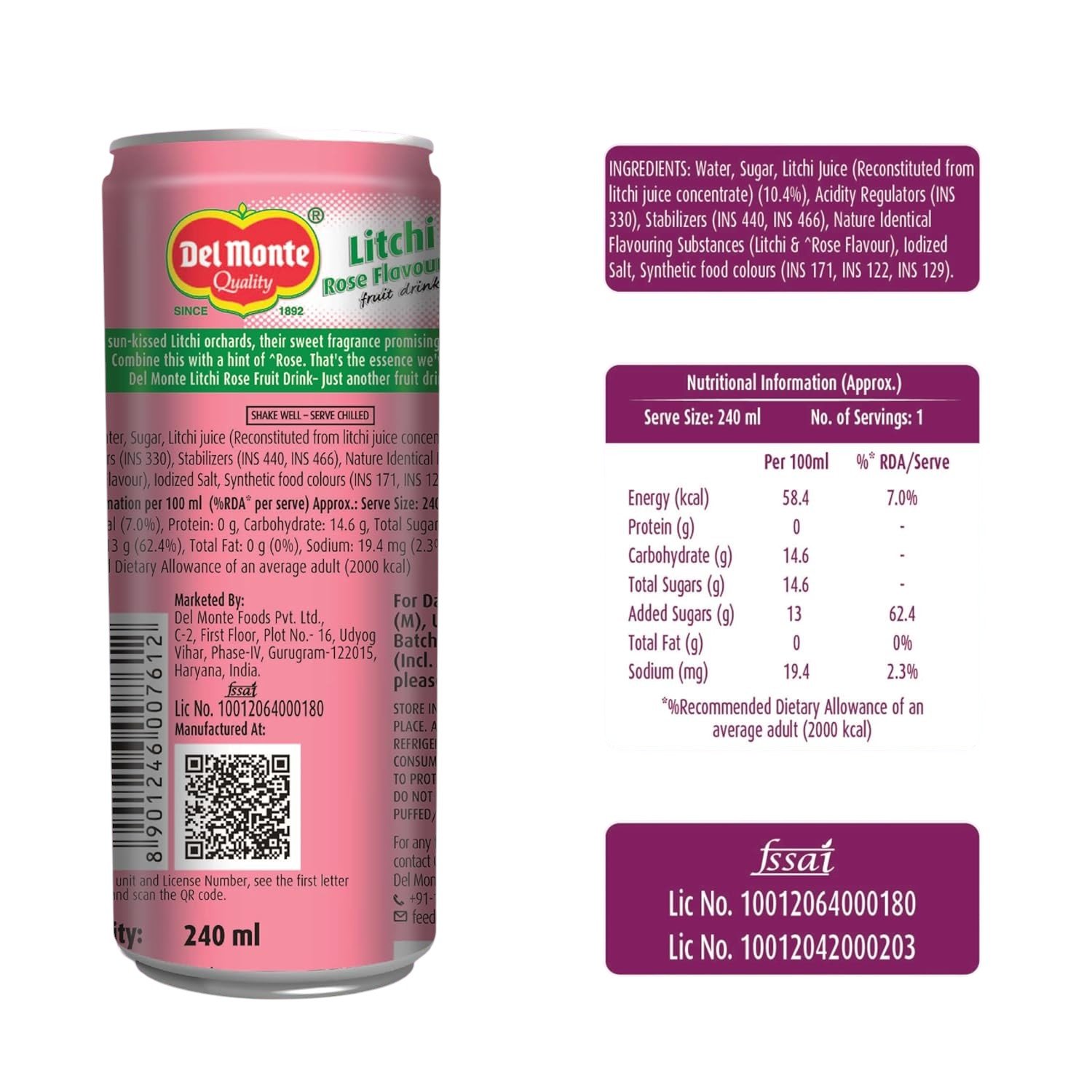 Del Monte Litchi Rose 240ml